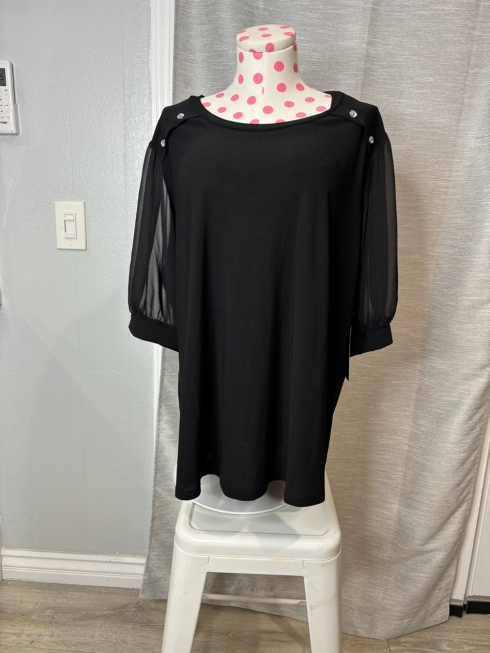 Black Sheer Sleeve Embellished Women’s Blouse